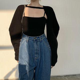 Long-sleeve Crop Top / Plain Camisole