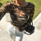 Camouflage Sheer Cropped Top Khaki - One Size