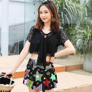 Set: Cropped Swim Top + Swim Skirt + Lace Cover-up