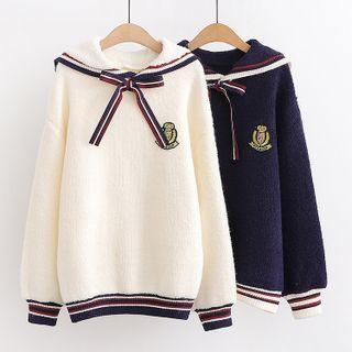 Badge Embroidered Sailor Collar Sweater
