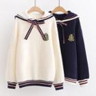 Badge Embroidered Sailor Collar Sweater