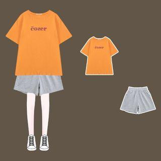 Short-sleeve Lettering T-shirt / Plain Shorts