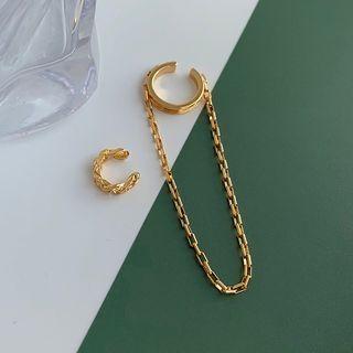 Non-matching Chain Earring 1 Pair - Clip On Earring - Gold - One Size