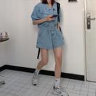 Set: Cropped Denim Semi Sleeve Top + Denim Shorts