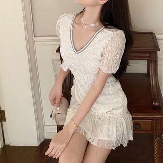 V-neck Sequin Lace Dress