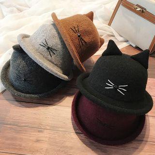 Cat Embroidered Knit Bucket Hat