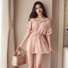 Elbow-sleeve Hooded Playsuit