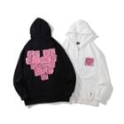 Heart Applique Zip-up Hoodie