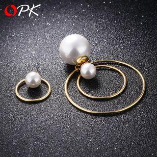 Faux Pearl Non-matching Hoop Earrings
