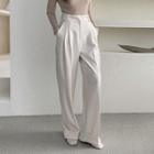 Cuff-hem Wide-leg Dress Pants Cream - L