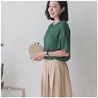 Open-placket Frilled-sleeve Top