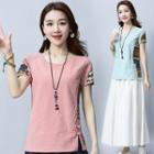 Short-sleeve Paneled Frog Buttoned Top