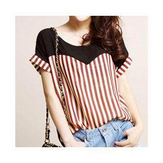 Pinstripe Panel Chiffon Top