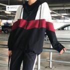 Color Block Hooded Windbreaker Black - One Size