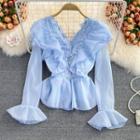 Long Sleeve Ruffled V-neck Blouse