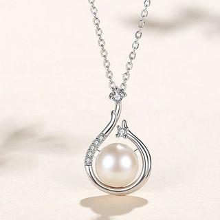 Freshwater Pearl Rhinestone Sterling Silver Dangle Earring / Pendant Necklace