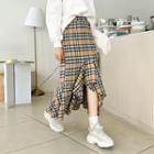 Dip-back Plaid Maxi Mermaid Skirt