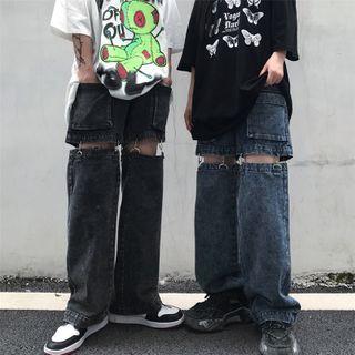 Front Pocket Removable Straight-cut Jeans