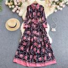 Print Long-sleeve Color Block Dress