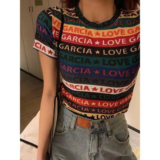 Rainbow-stripe Lettering Crop T-shirt