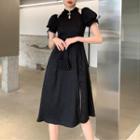 Puff-sleeve Cut-out Midi A-line Qipao Dress