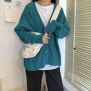 Long-sleeve Plain Knit Cardigan As Shown In Figure - One Size