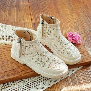 Studded Crochet Panel Ankle Boots