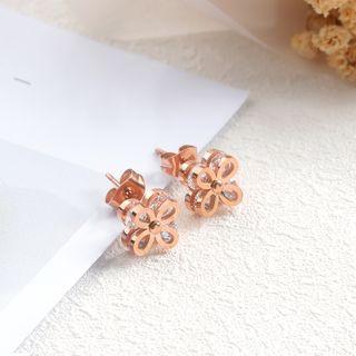 Stainless Steel Rhinestone Clover Earring 1 Pair - 480 - Earrings - One Size