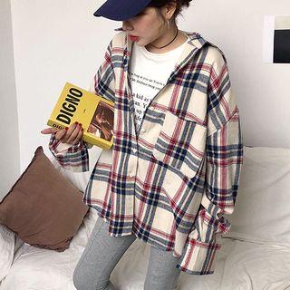 Plaid Shirt Red & Dark Blue Plaid - White - One Size
