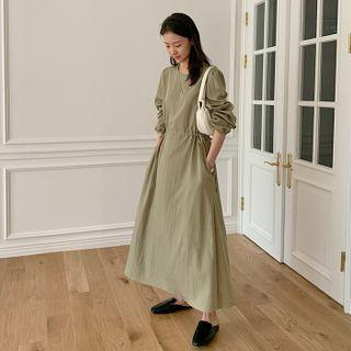 Puff-sleeve Tie-side Maxi Dress