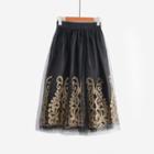 Embroidery Mesh Midi Skirt