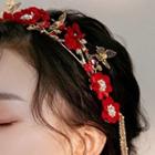 Set : Wedding Flower Headband & 1 Pair Earring - Red - One Size