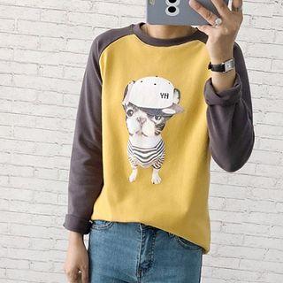 Long-sleeve Dog Print T-shirt