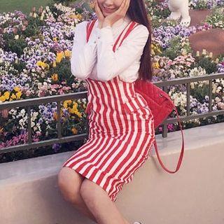 Set: Plain Shirt + Striped Pinafore Dress