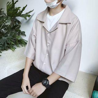 Plain 3/4-sleeve Oversize Shirt