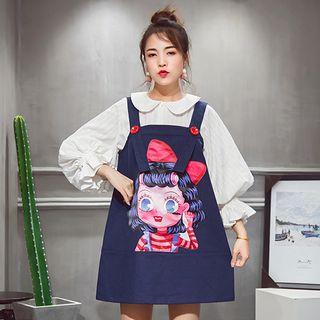 Printed Cartoon Mini Dungaree Dress