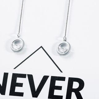 925 Sterling Silver Rhinestone Hoop Threader Earring 1 Pair - Silver - One Size
