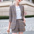 Plaid Blazer / Wide-leg Shorts / Set