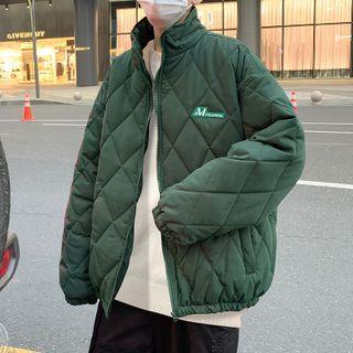 Turtleneck Lettering Zip Oversize Padded Jacket