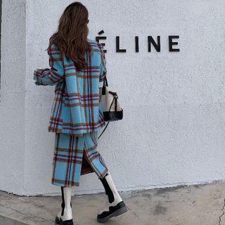 Plaid Coat / Midi Pencil Skirt