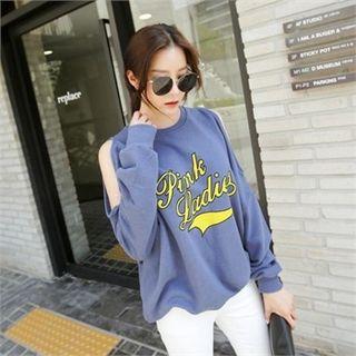 Cutout Long-sleeve Lettering Sweatshirt