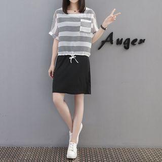Set: Striped Short Sleeve Top + Plain Tank Dress