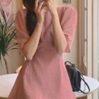 Tie-waist Long Plain Dress Pink - One Size