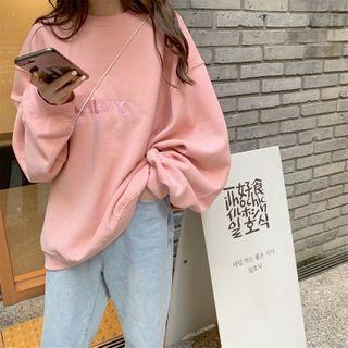 Letter Embroidered Pullover Pink - One Size