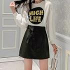 Set: Printed Long-sleeve T-shirt + A-line Skirt