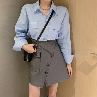 Lettering Long-sleeve Shirt / Irregular Skirt