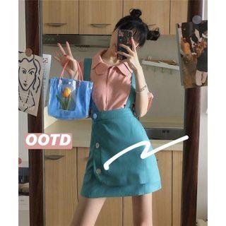 Plain Playsuit / Elbow-sleeve Plain Shirt
