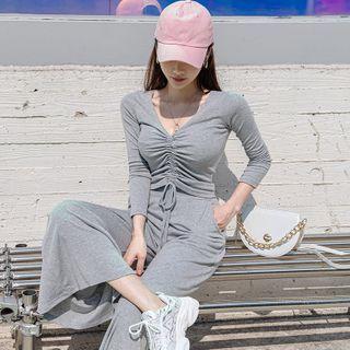 Set: Long-sleeve Top+ Wide-leg Pants