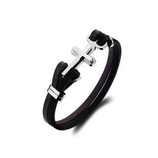 Fashion Simple Cross 316l Stainless Steel Double Leather Bracelet Silver - One Size