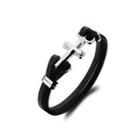 Fashion Simple Cross 316l Stainless Steel Double Leather Bracelet Silver - One Size